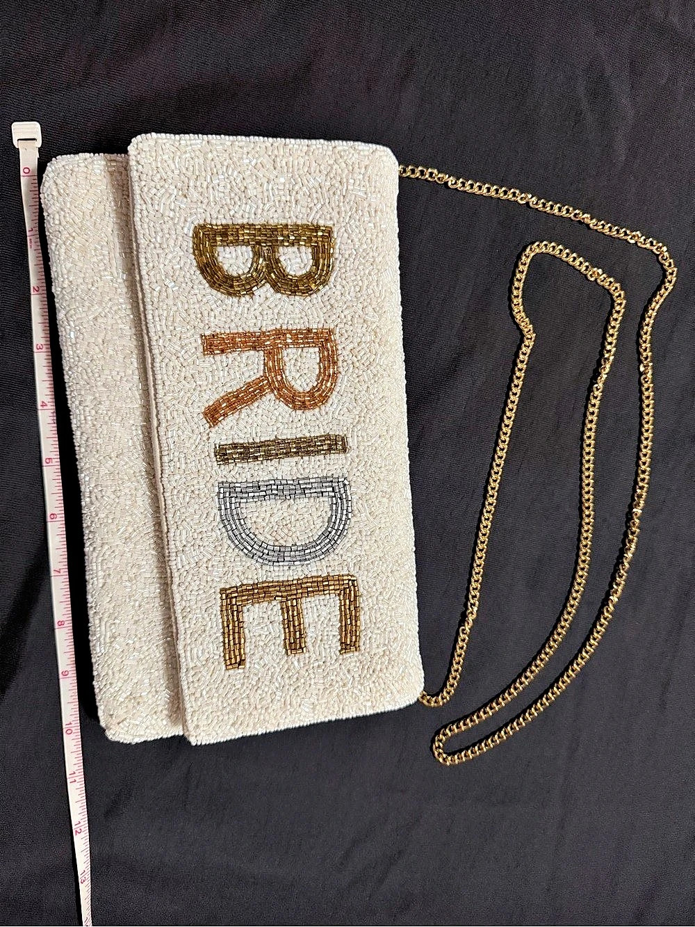 Shirdee Bride Beaded Foldover Clutch White & Gold